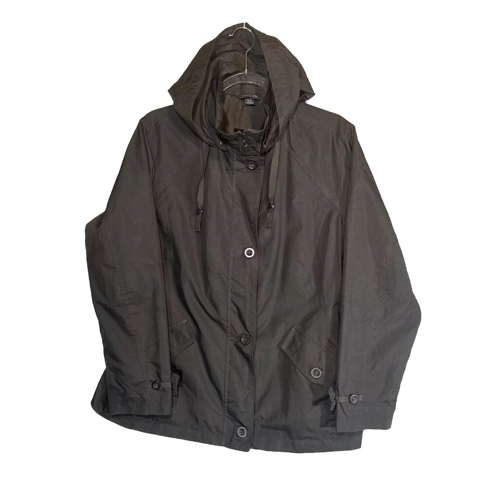 Lands End Women’s Waterproof Rain Coat Windbreaker Black‎ Size L/P  14-16 VTG
